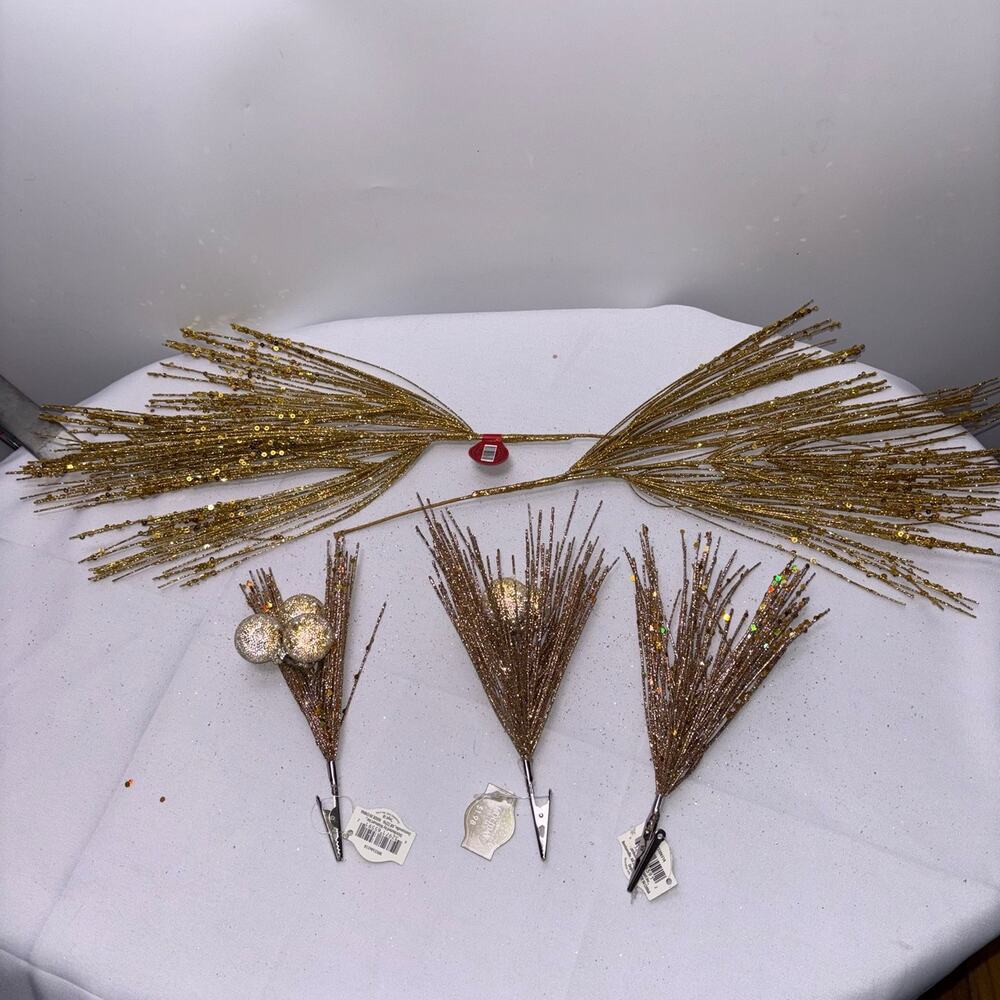 Artificial Glittery Pine Needle Decor Lot of 5